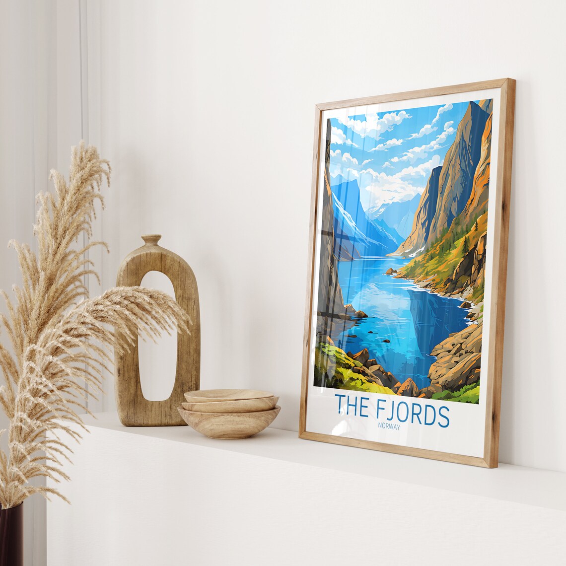 The Fjords Norway Poster Steep Cliffs Blue Water Scenic Travel Art - Image 2