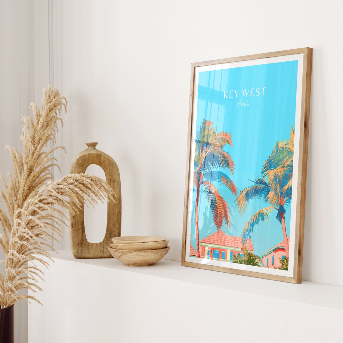 Key West Florida Pastel Palms and Island Houses Travel Poster - Image 2
