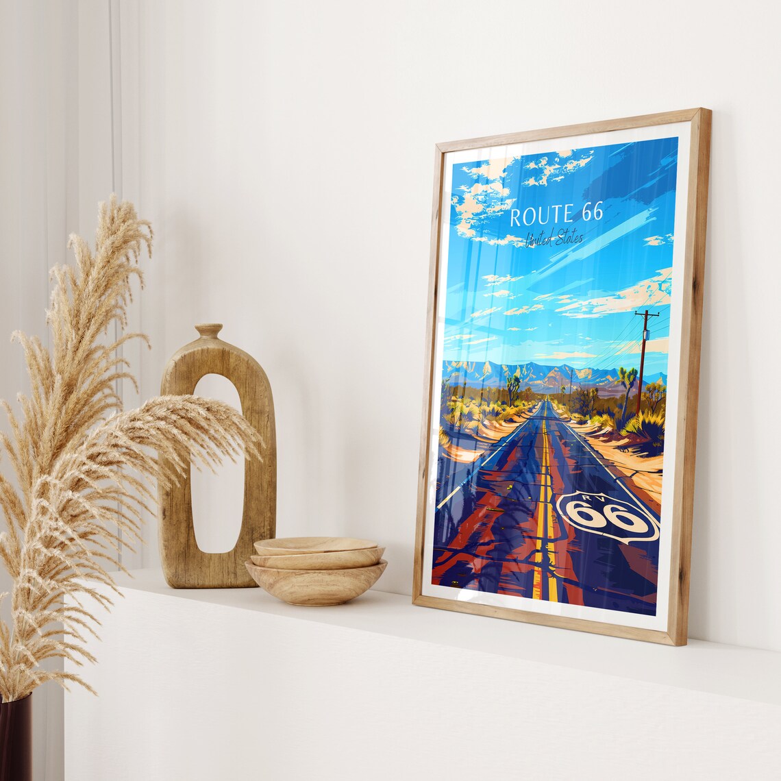 Route 66 United States Desert Highway Road Trip Shield Poster - Image 2