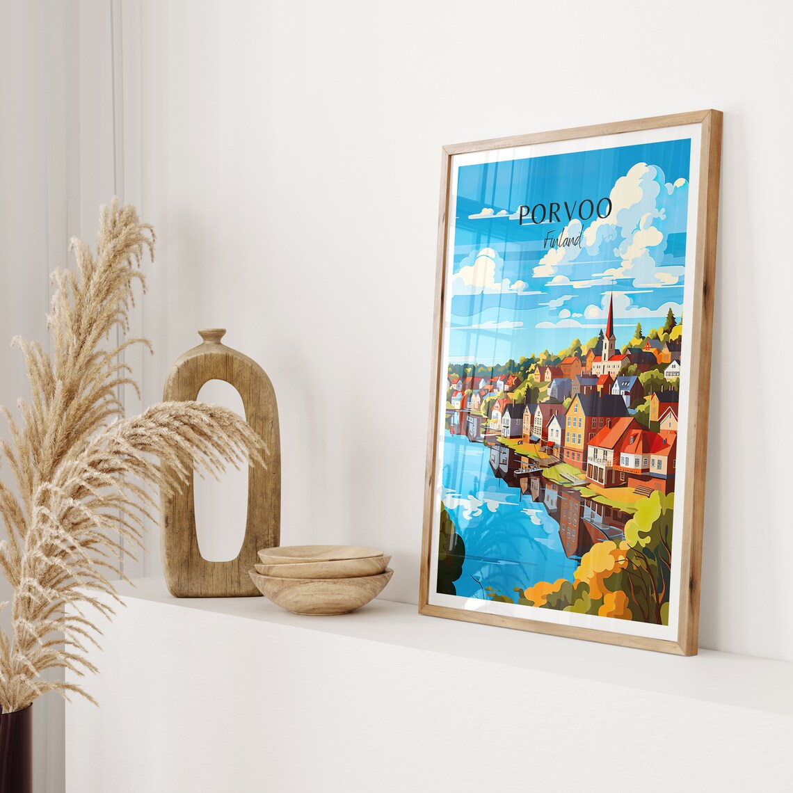 Porvoo Finland Travel Poster Red Shore Houses River Reflection Art - Image 2