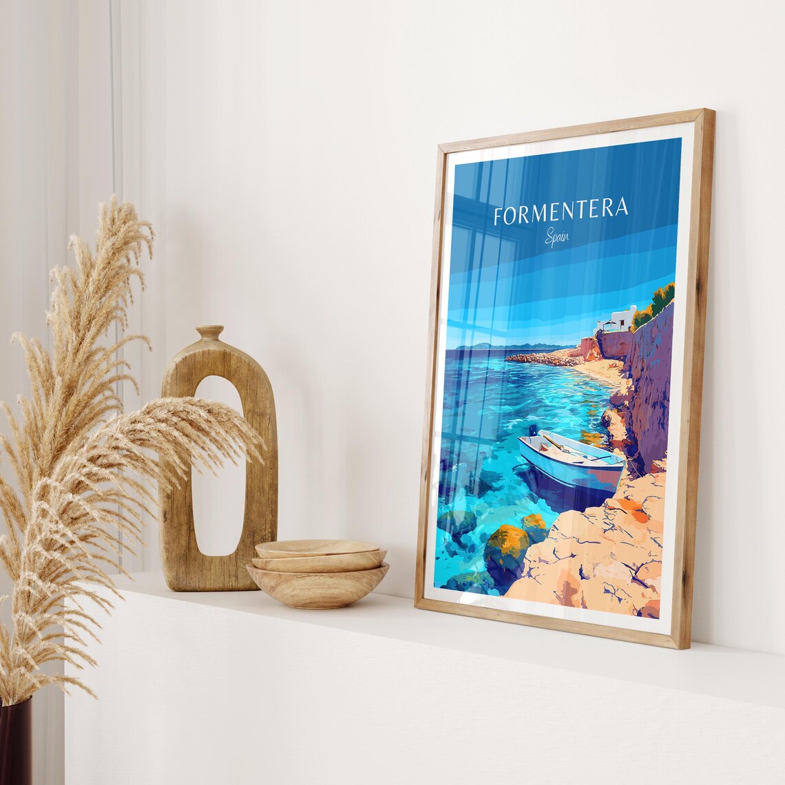 Formentera Spain Fishing Boat Clear Blue Bay Vintage Travel Poster - Image 2