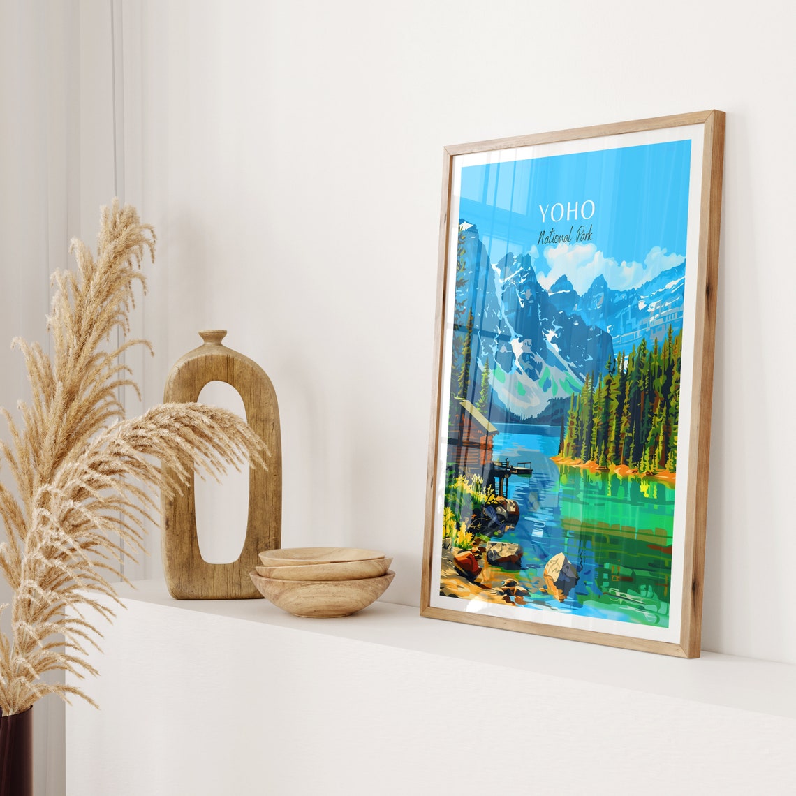 Yoho National Park Alpine Lake Cabin Snow Peaks Travel Poster - Image 2