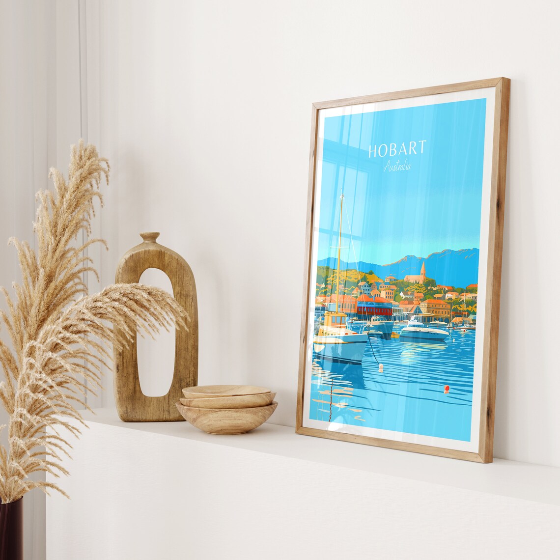Tasmanian Hobart Australia Harbor with Boats and Hills Poster - Image 2