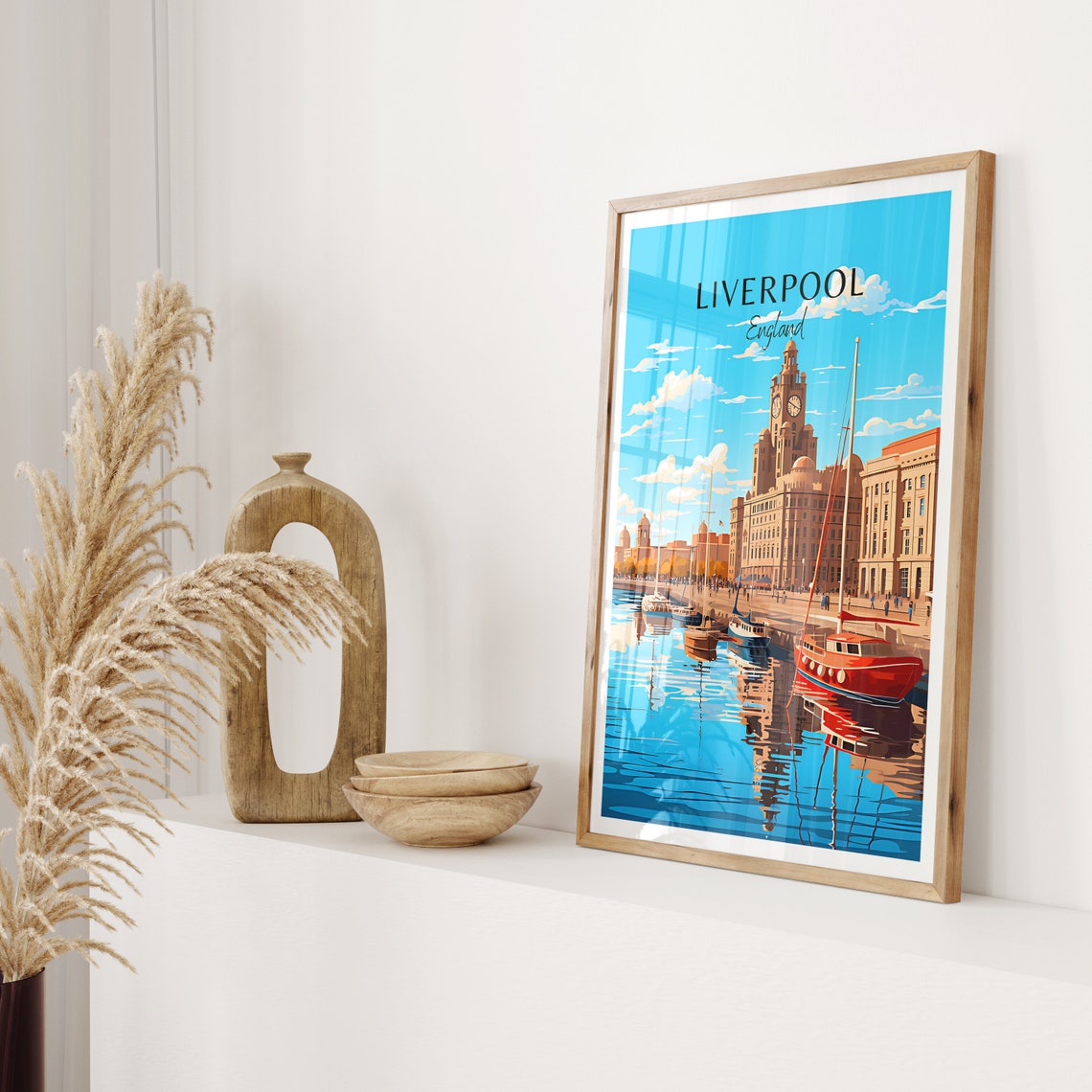 Liverpool England Waterfront Liver Building Boats Travel Poster - Image 2