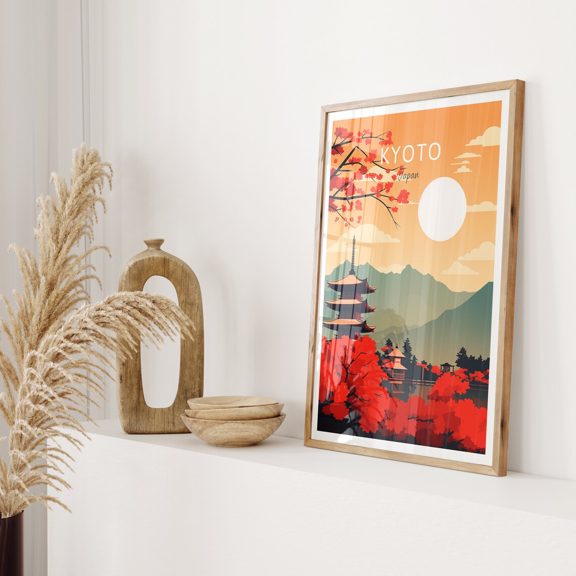 Kyoto Japan Five Story Pagoda Red Maple Trees Sunset Travel Poster - Image 2