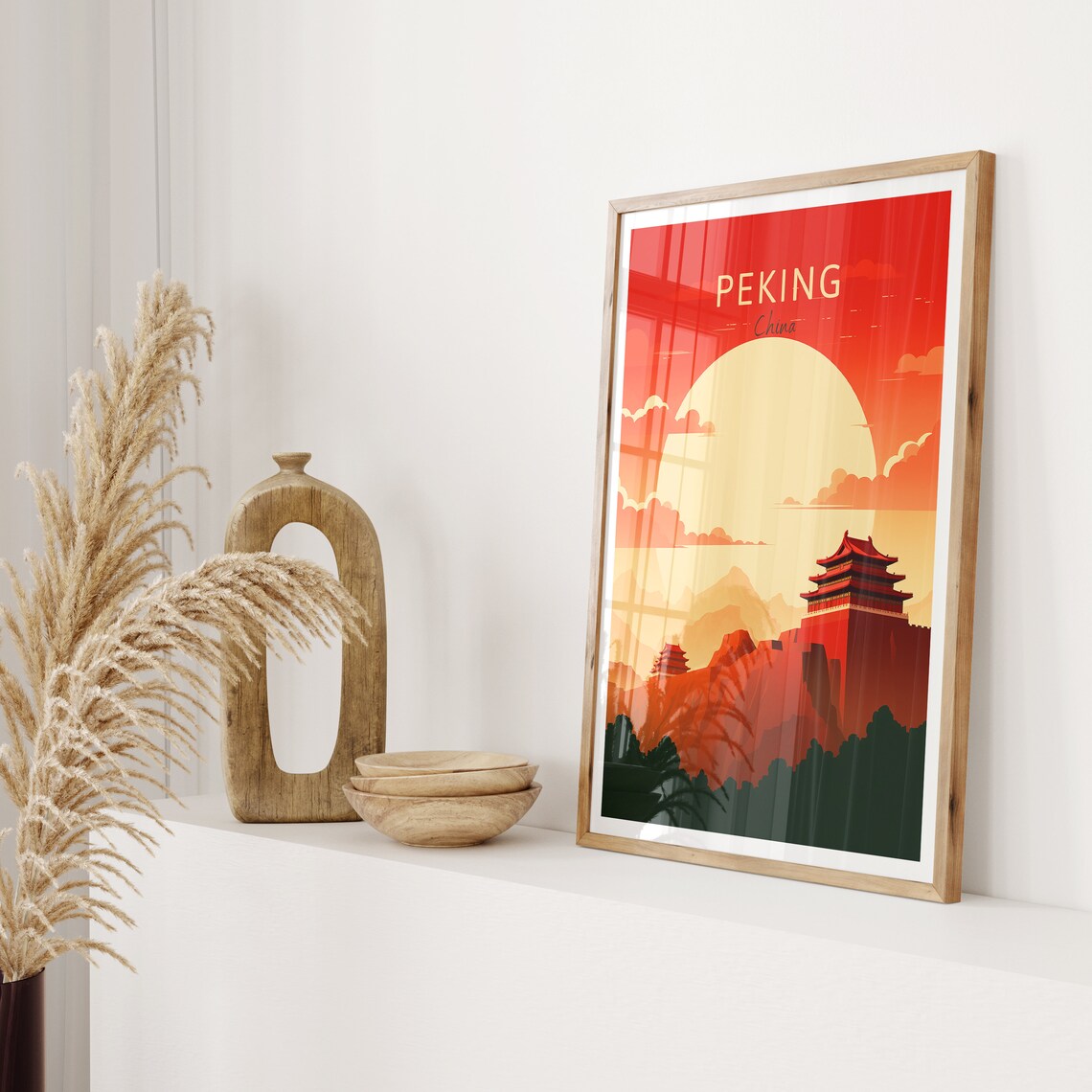 Peking China Imperial Palace Red Sunset Vintage Travel Poster - Image 2