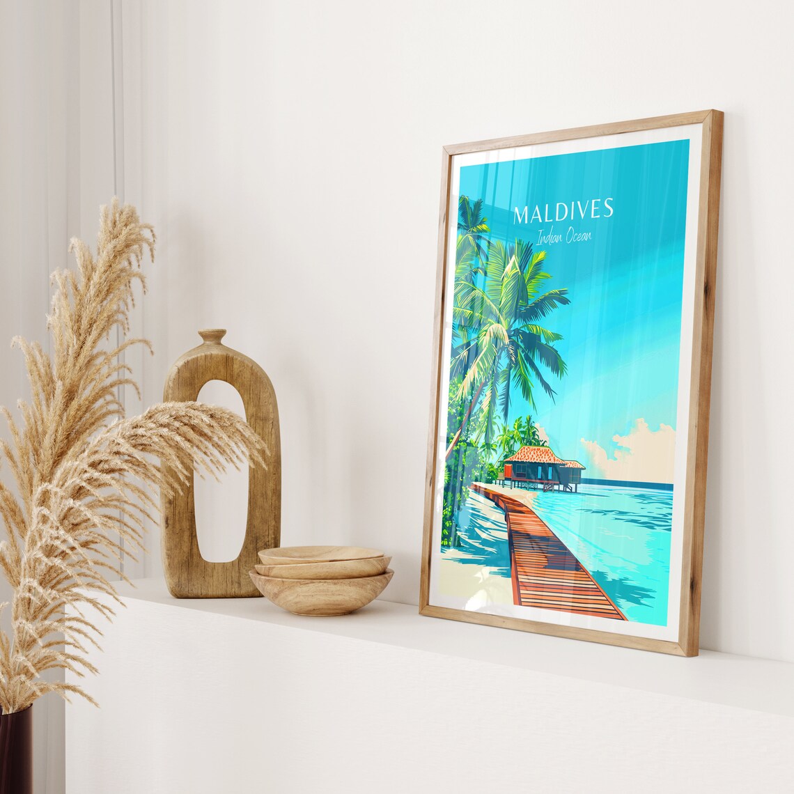 Maldives Indian Ocean Wooden Walkway Palm Island Resort Travel Poster - Image 2