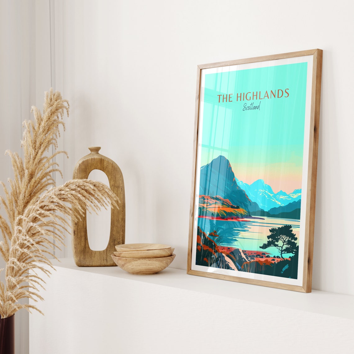 The Highlands Scotland Mountain Loch Dramatic Peaks Art Poster - Image 2