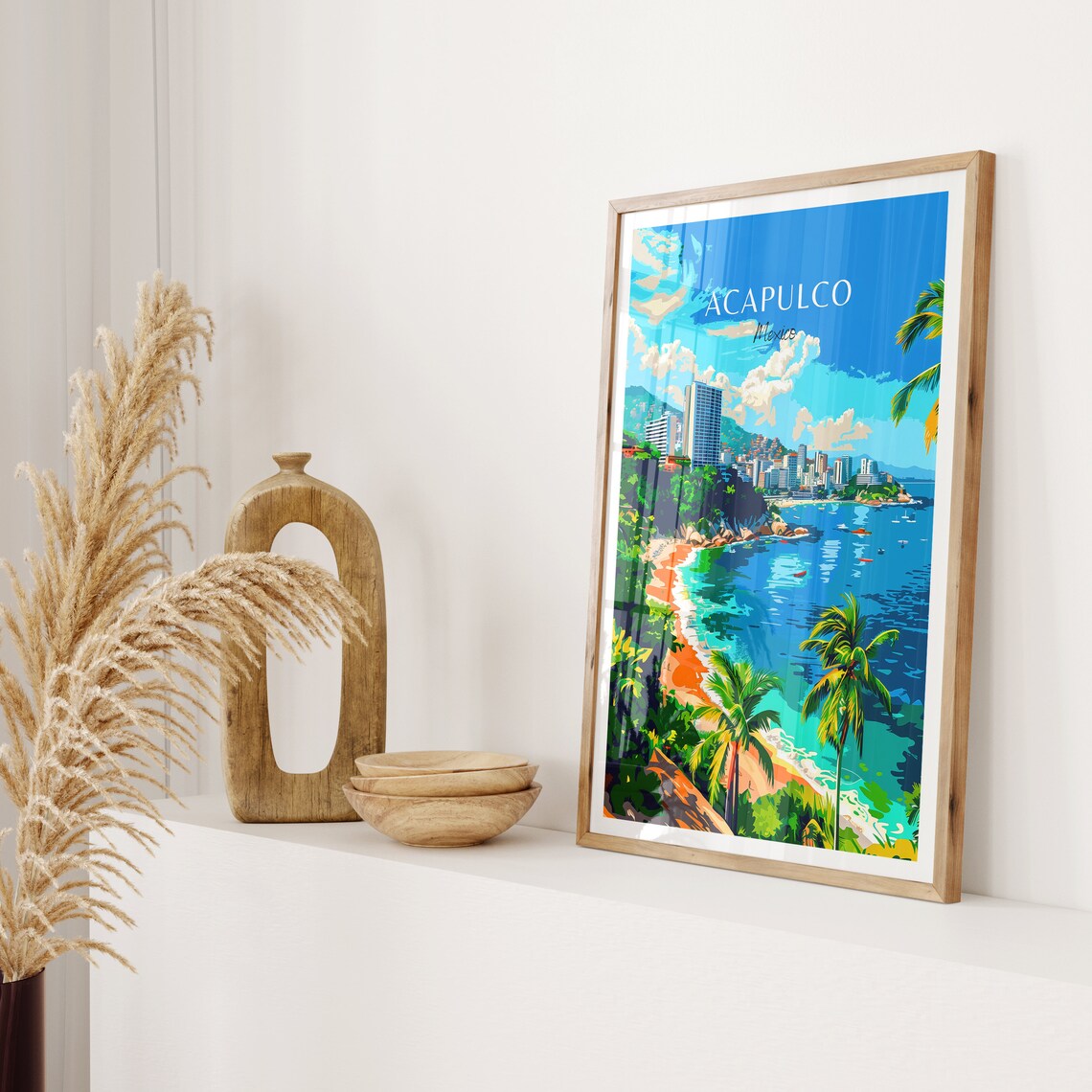 Acapulco Mexico Bay City Skyline Palms Illustrated Travel Poster - Image 2