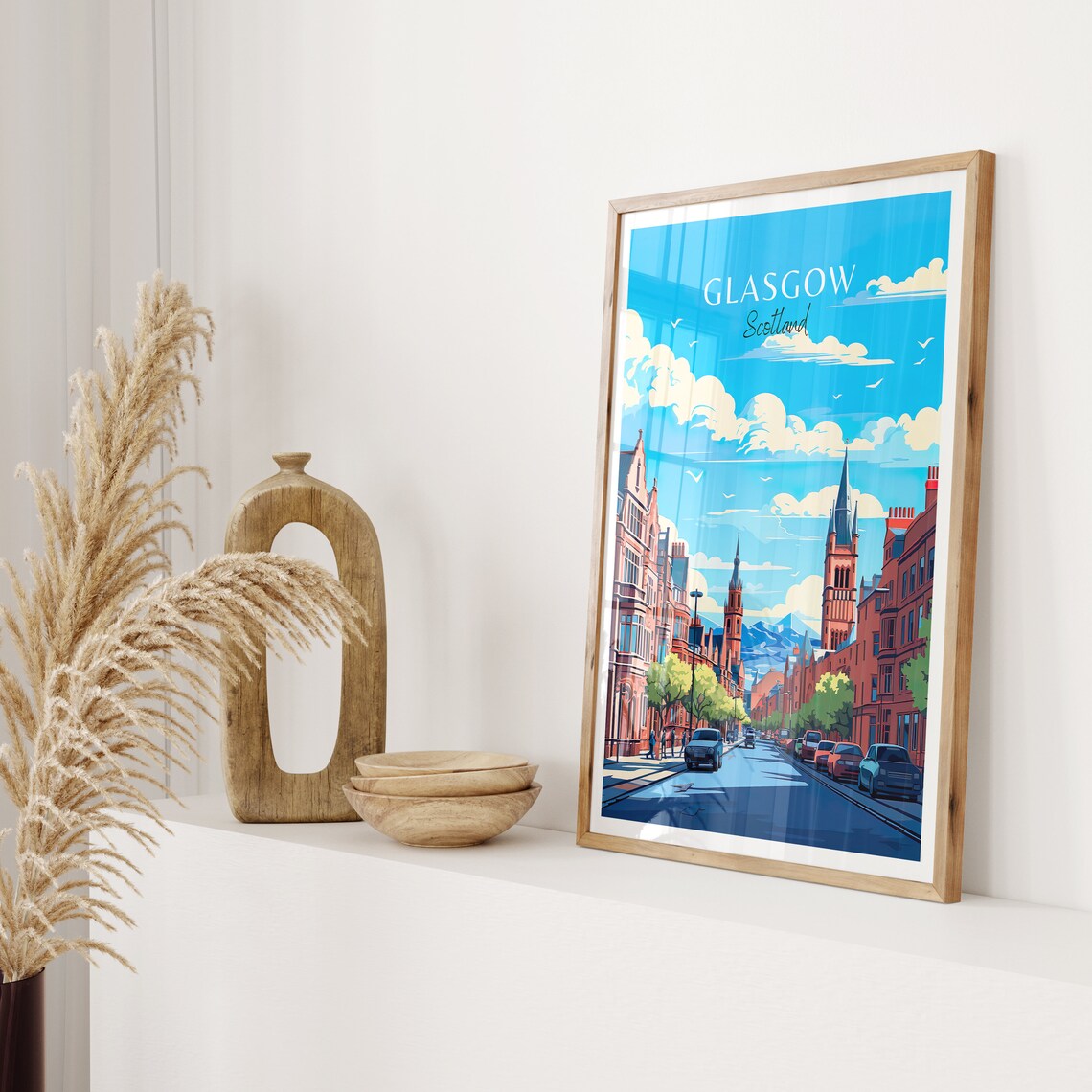 Glasgow Scotland Red Brick Streets Church Spires Travel Poster - Image 2