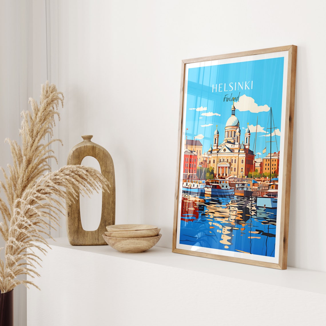 Helsinki Finland Harbor Boats Cathedral Domes Waterfront Poster - Image 2