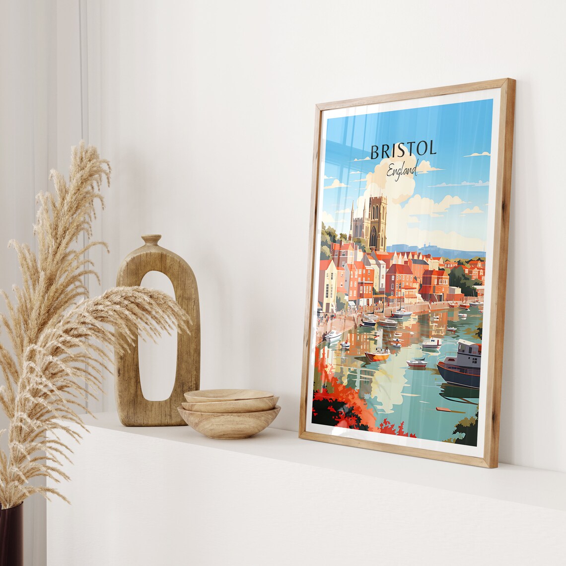 Bristol England Autumn Harbor Church Tower Boats Travel Poster - Image 2