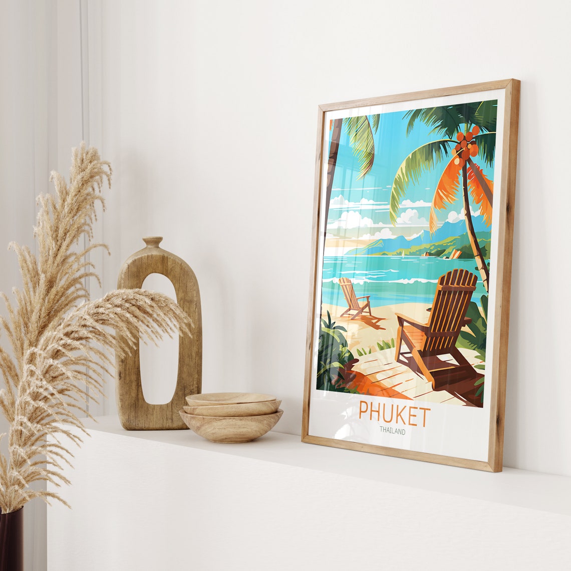 Phuket Thailand Beach Chairs Palm Trees Turquoise Sea Poster - Image 2