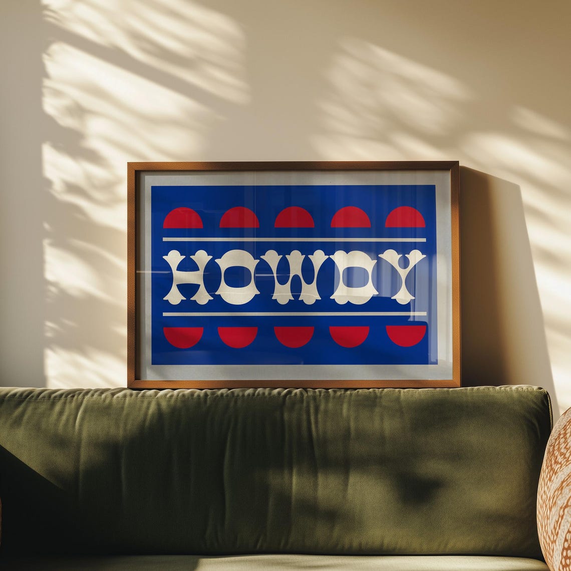 HOWDY Western Typography Blue Red Retro Eclectic Wall Art Print - Image 2