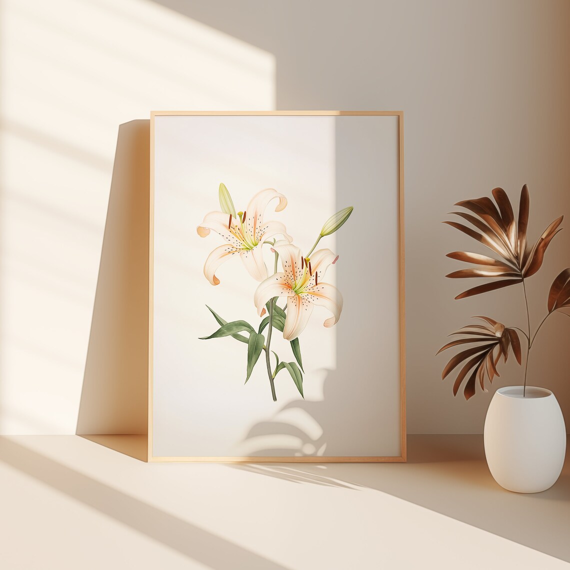 White Lily Blossoms Botanical Watercolor Spring Floral Wall Art - Image 3