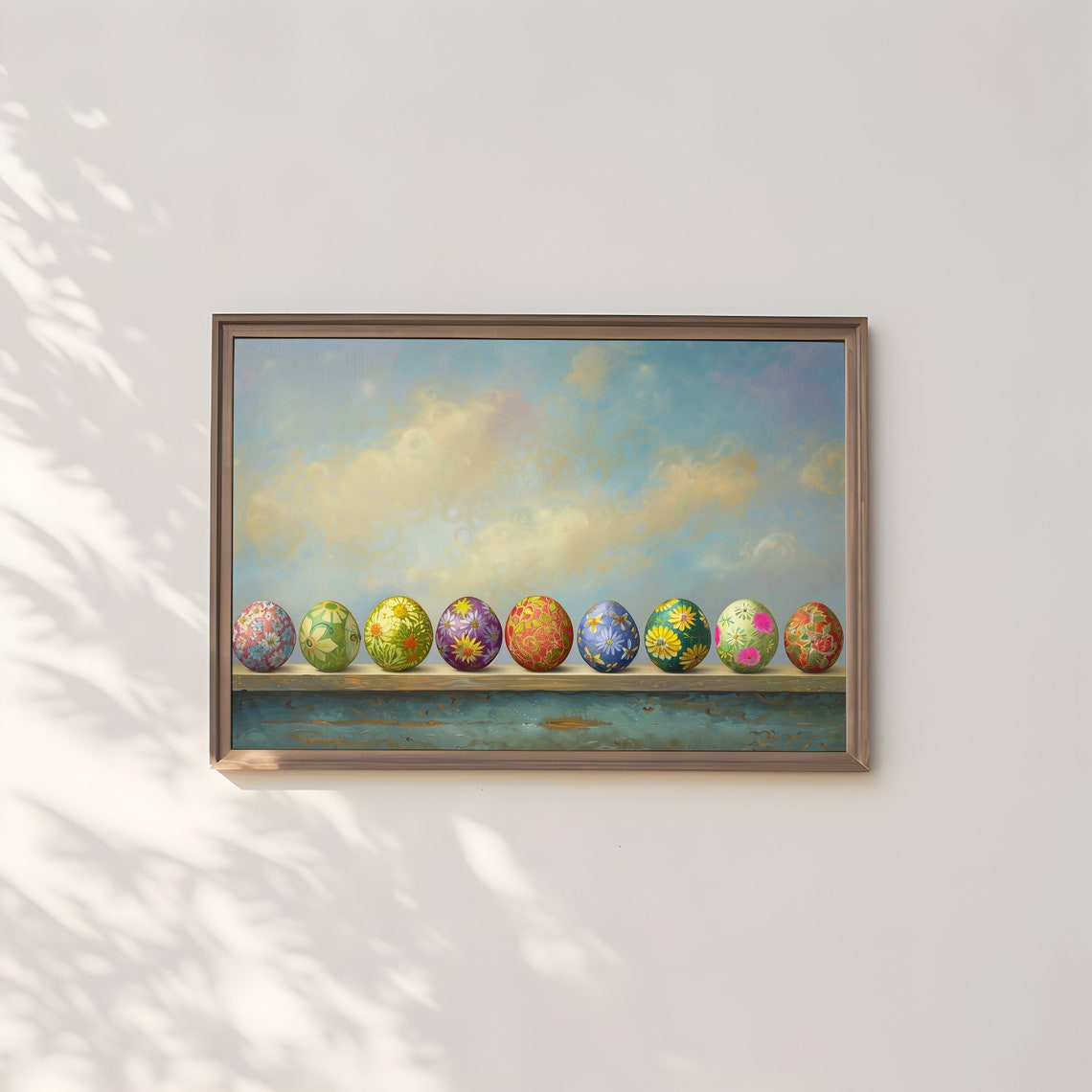 Nine Colorful Painted Easter Eggs Row Blue Sky Spring Poster - Image 3