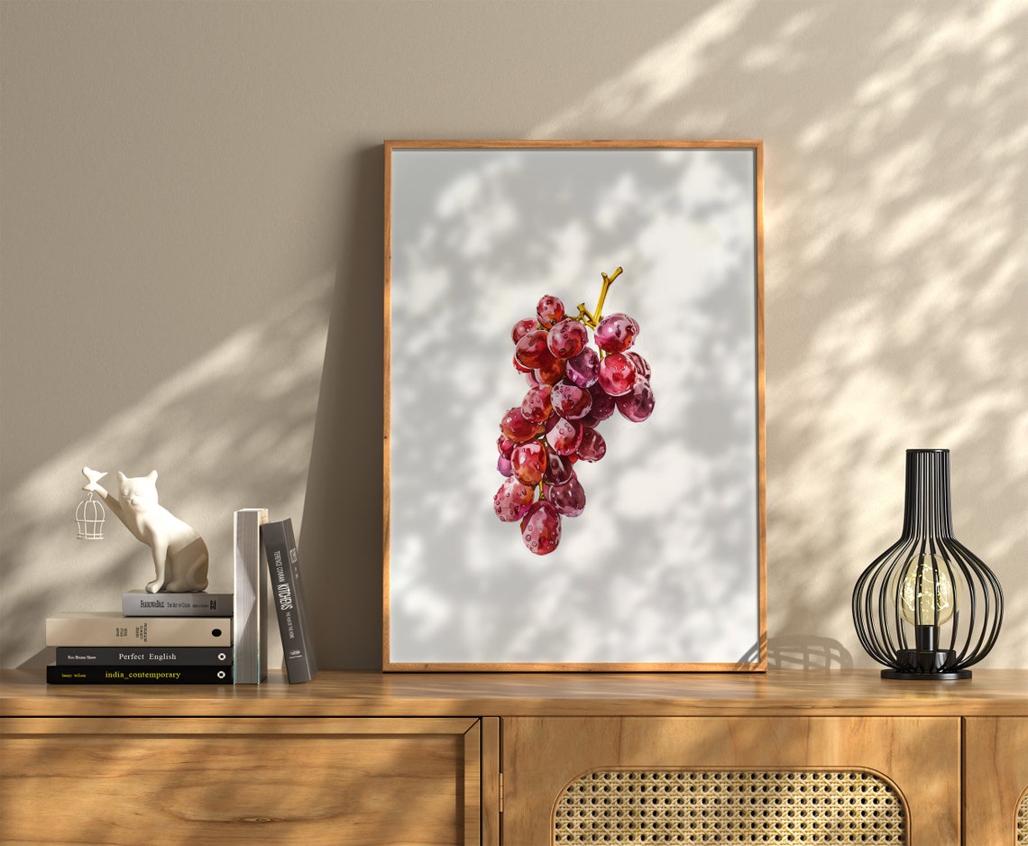 Red Grapes Watercolor Botanical Fruit Kitchen Painting Wall Art - Image 3