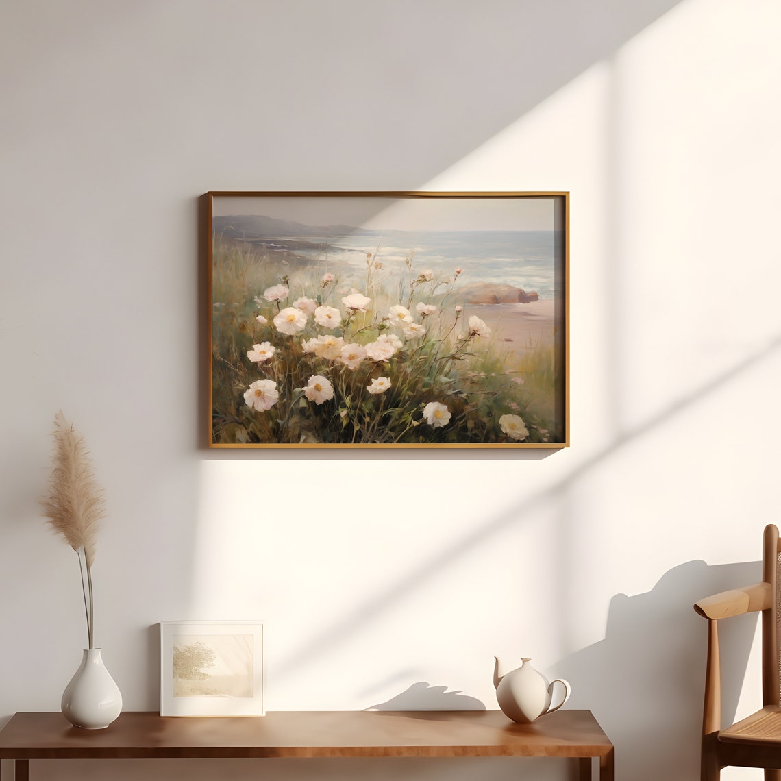 White Coastal Wildflowers Ocean Breeze Beach Floral Wall Art - Image 2