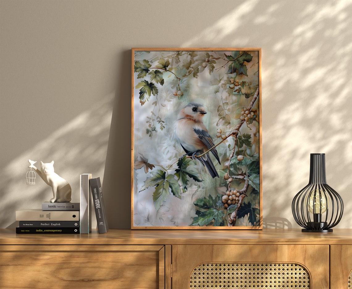 Cute Songbird Berry Vine Spring Vintage Botanical Bird Art Poster - Image 2