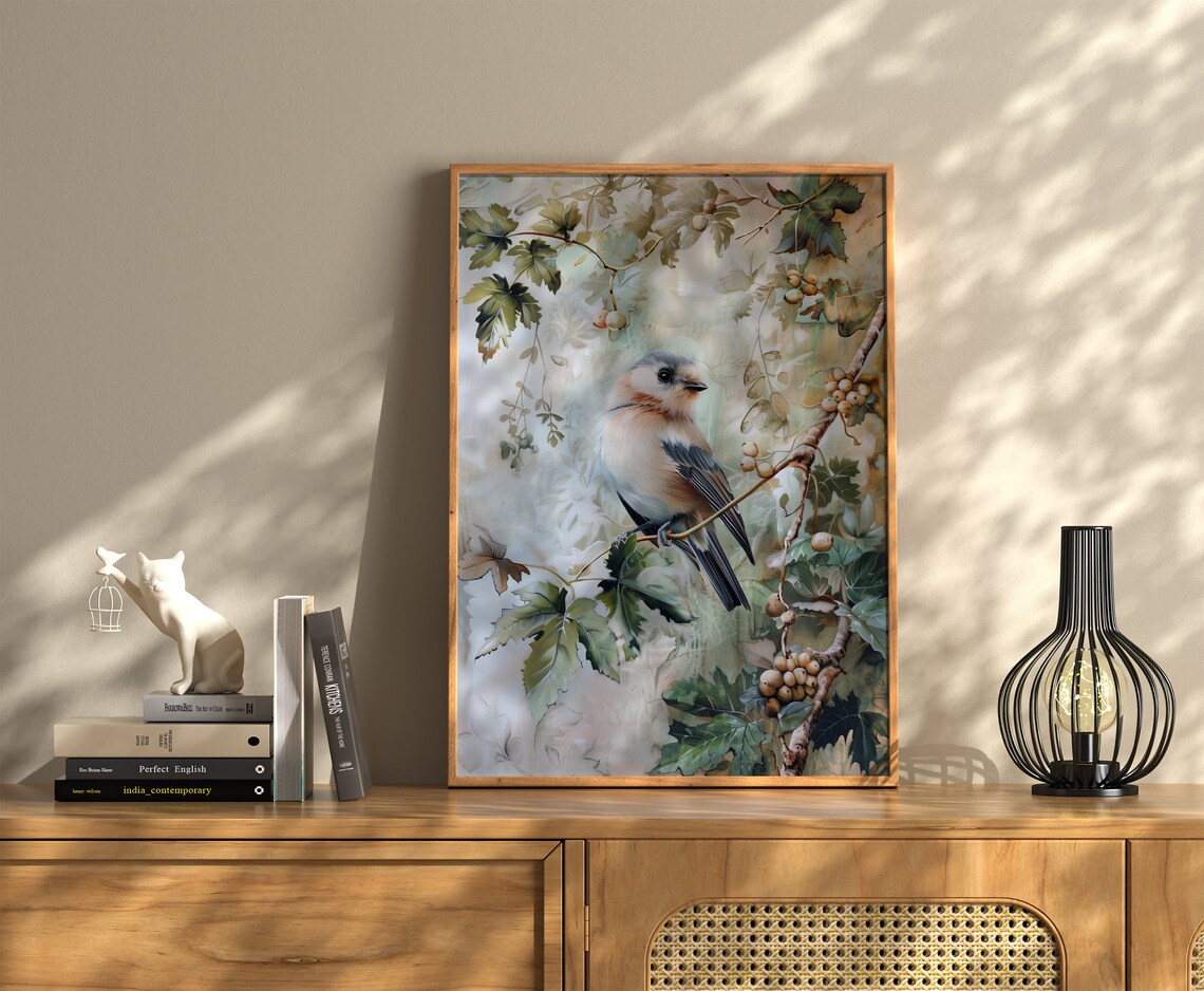 Farmhouse Bird Nursery Wall Art Vintage Girls Room Print Spring Flower Oil Painting Rustic Cottagecore Nature Animal Artwork - Image 2