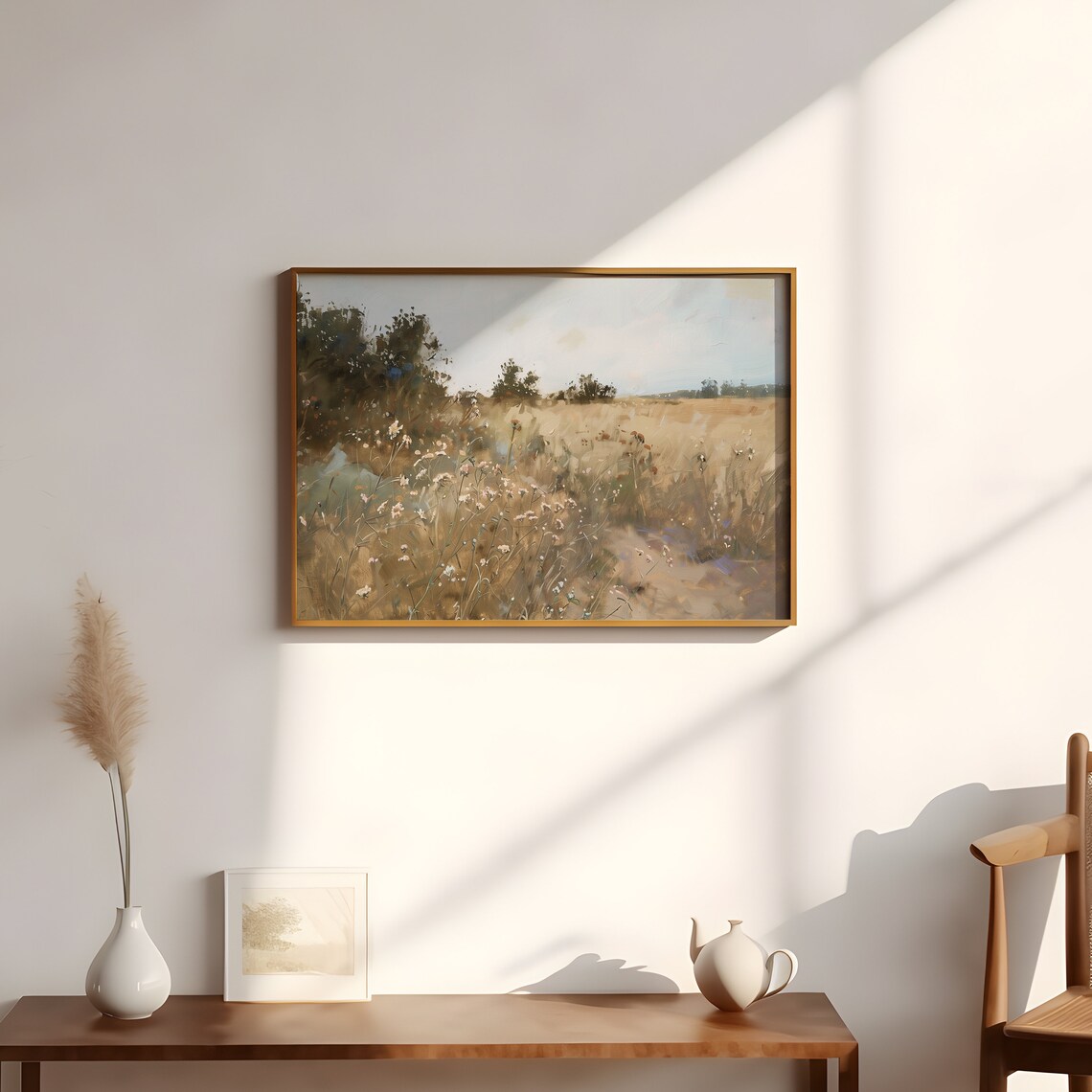 Vintage Neutral Wildflower Field Landscape Golden Meadow Poster - Image 2
