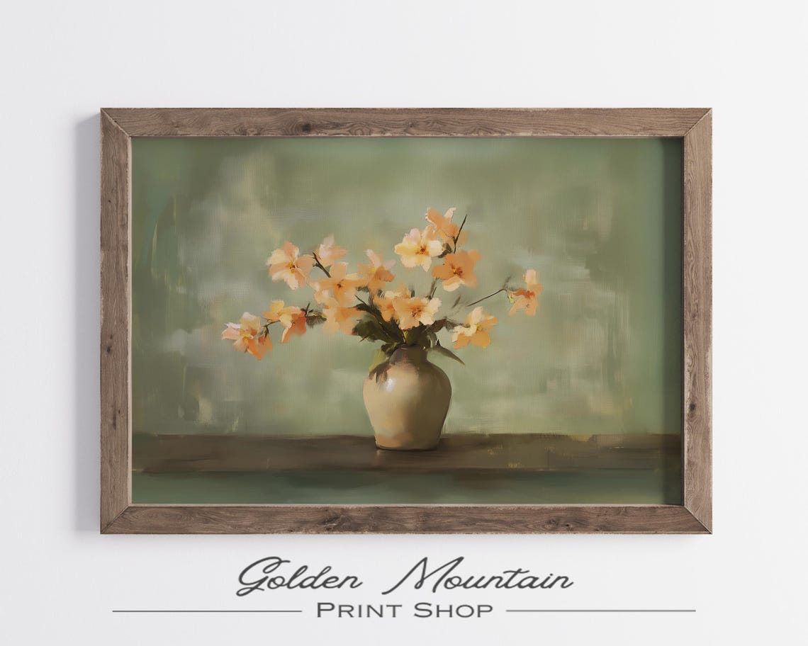 Blush Cherry Blossom Stems Ceramic Vase Sage Floral Art Print - Image 3
