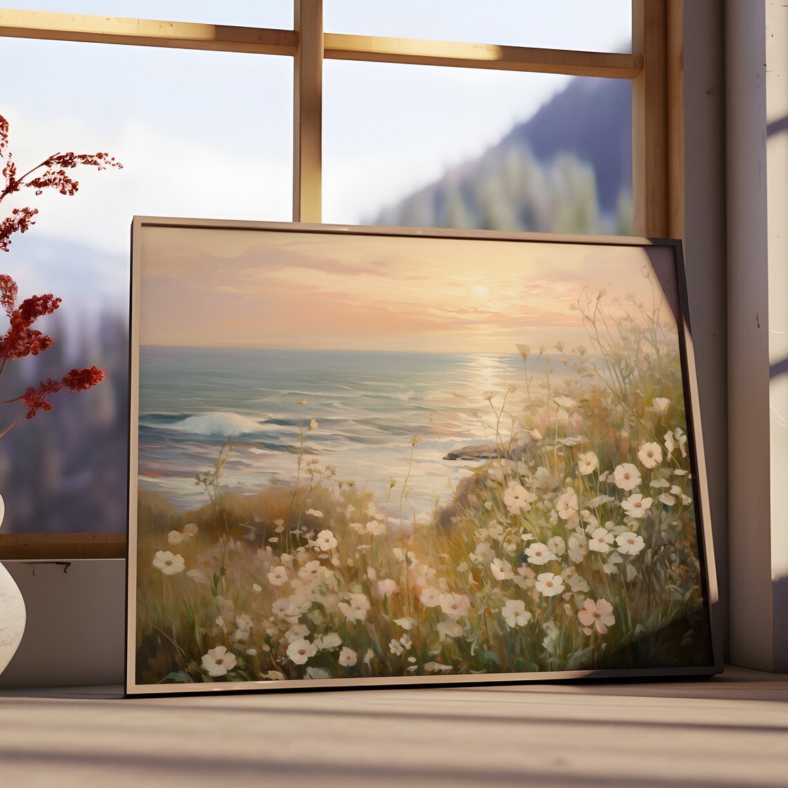 Summer Sunrise Coastal Wildflower Art Print - Image 2