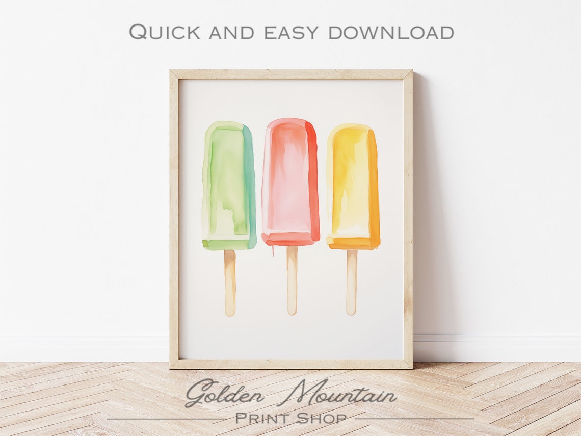 Colorful Watercolor Popsicle Trio Pastel Summer Ice Pop Wall Art - Image 3