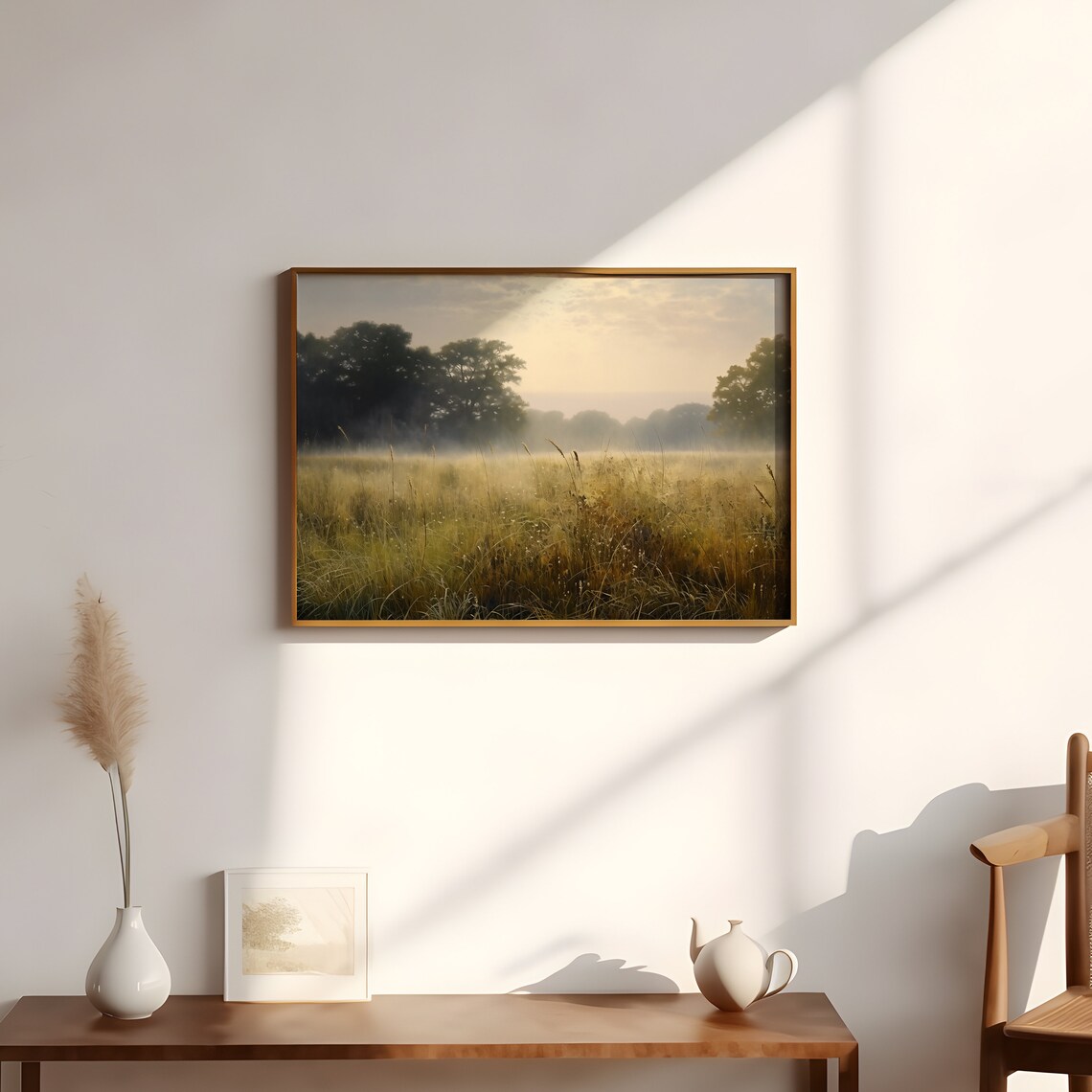 Green Countryside Landscape Art Print, Vintage Rustic - Image 3