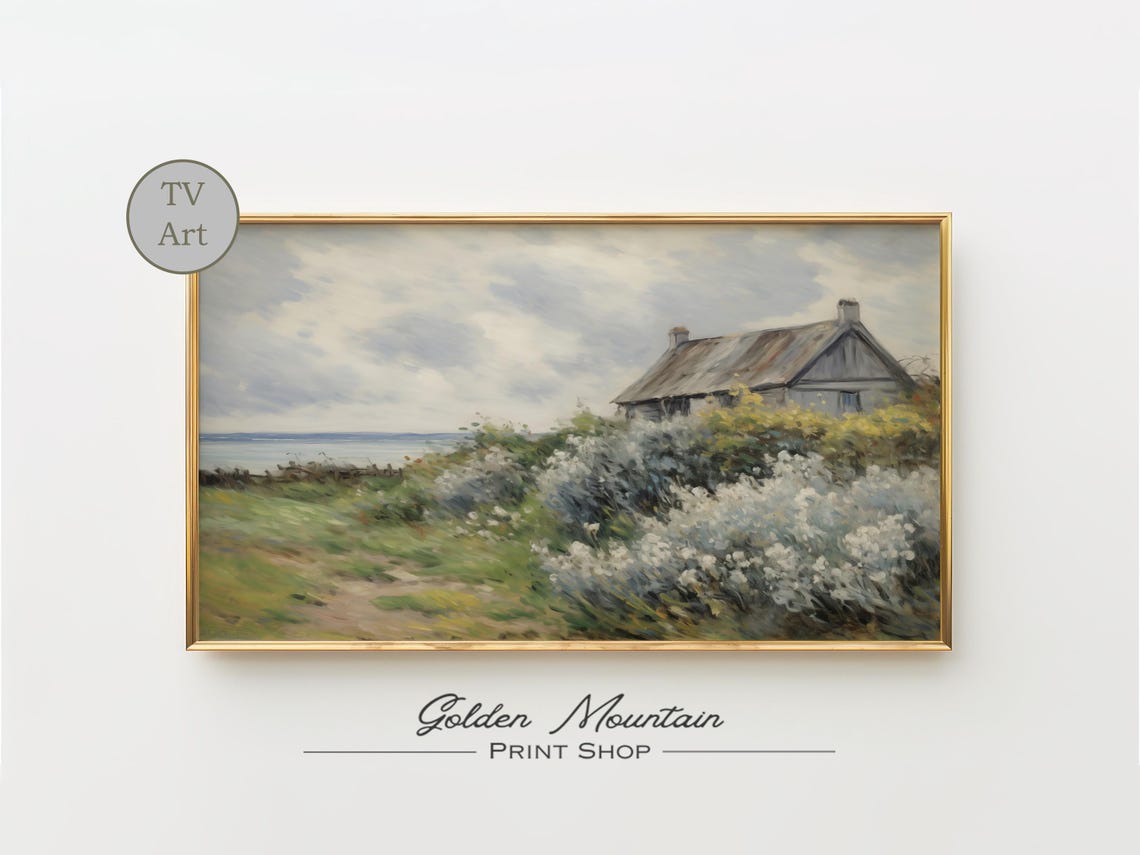 Coastal Cottage Wildflowers Sea View Seaside Landscape TV Wall Art