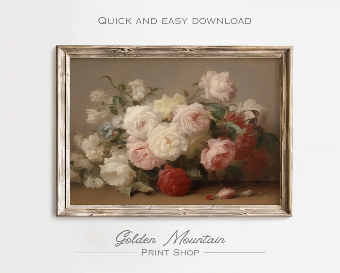 Classical Rose Bouquet Still Life In White Pink And Red Poster - Image 3