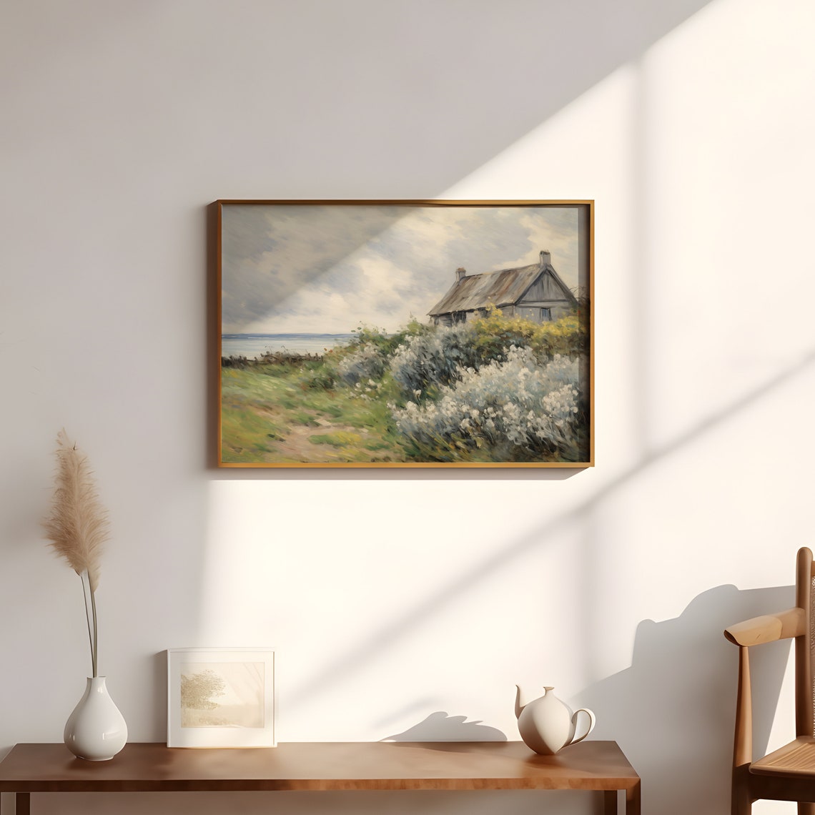 Rustic Seaside Cottage Wildflower Meadow Coastal Landscape Poster - Image 3