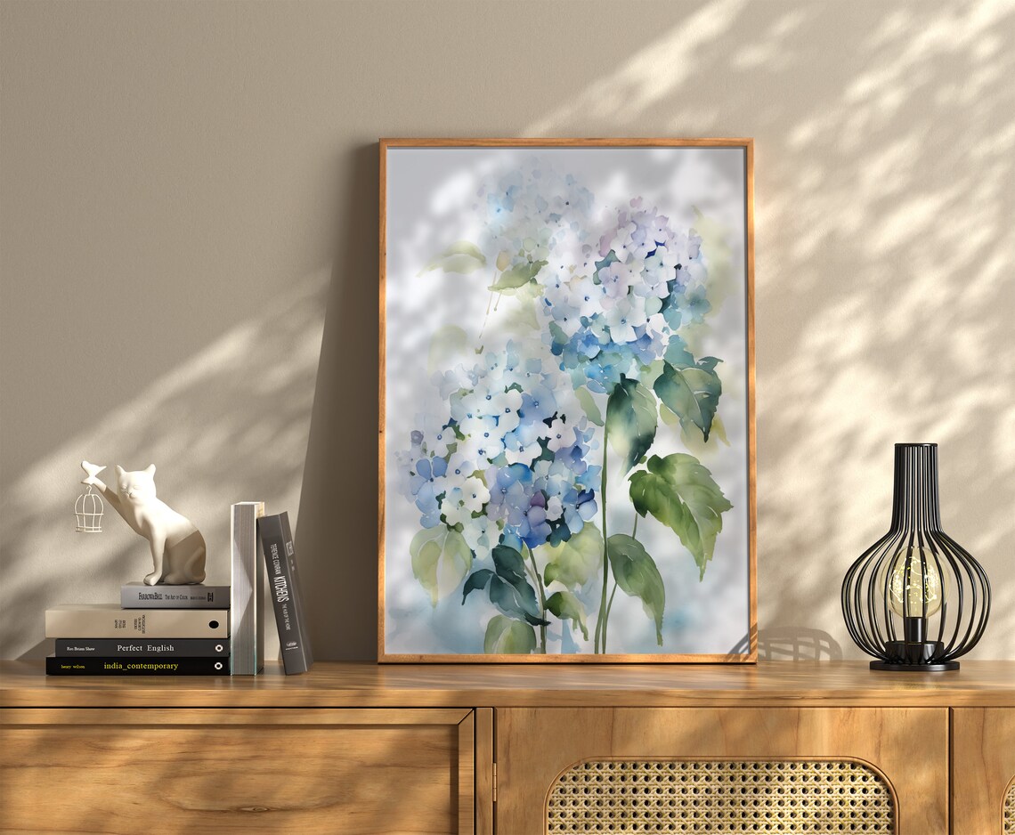 Blue Hydrangea Watercolor Art Print, Farmhouse Floral - Image 2