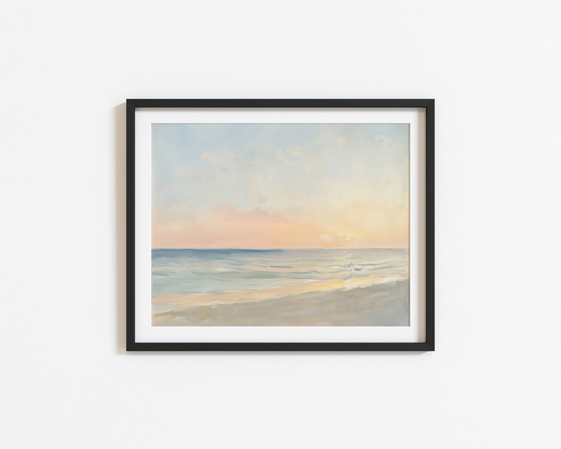 Pastel Beach With Ocean Waves On Sandy Shore Calm Coastal Poster - Image 3