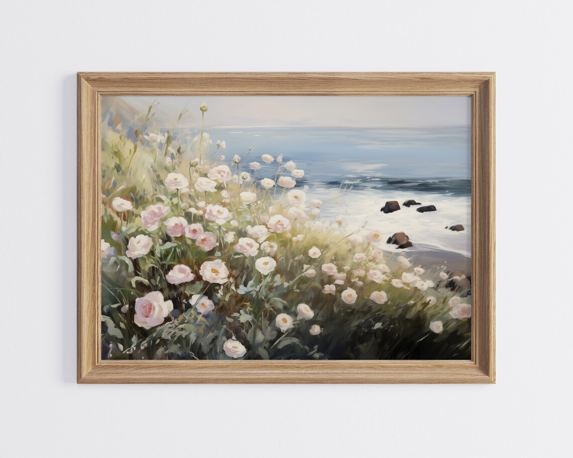 White Wildflowers By The Sea Coastal Floral Ocean Breeze Wall Art - Image 3