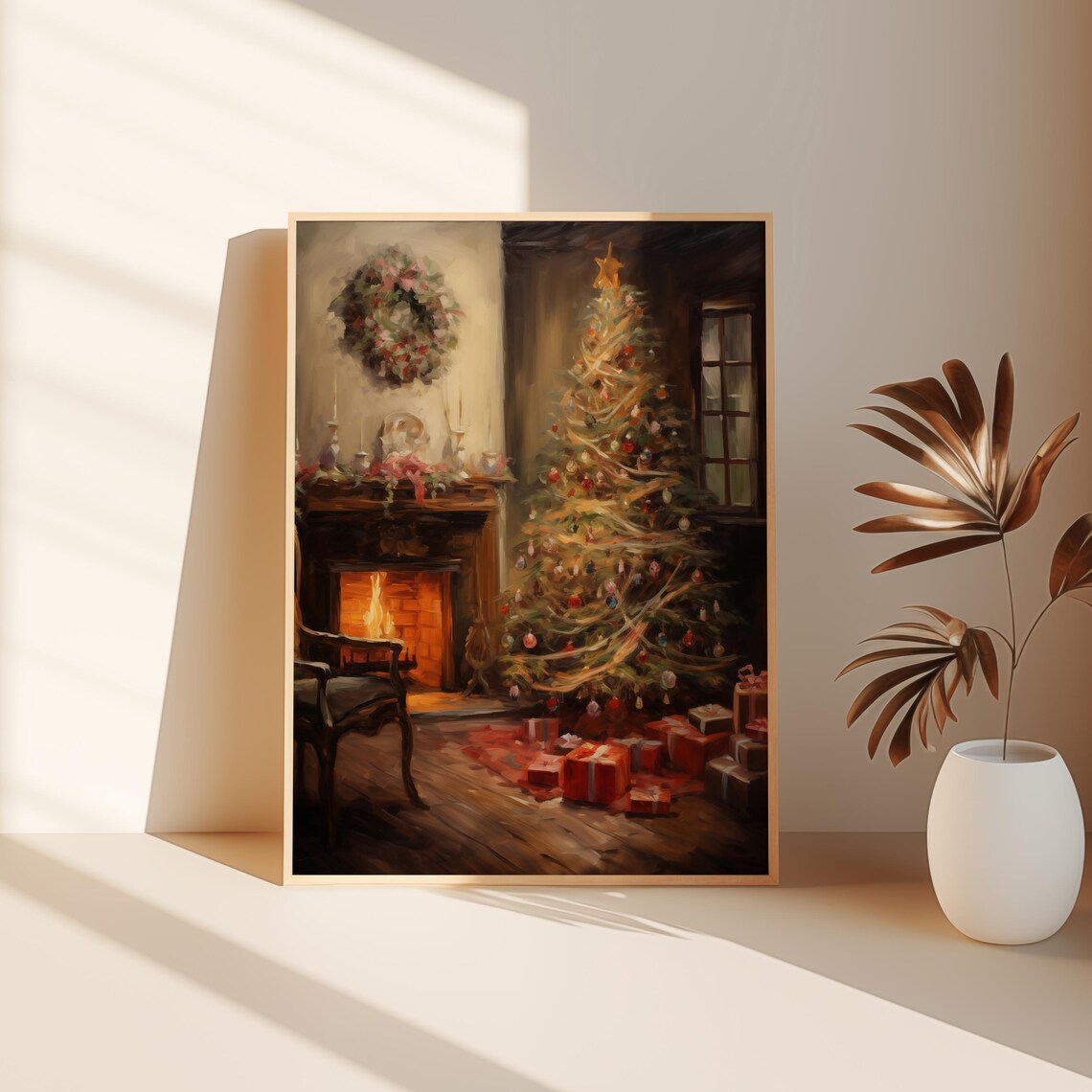 Cozy Christmas Fireplace Tree Wreath Gifts Holiday Scene Poster - Image 2