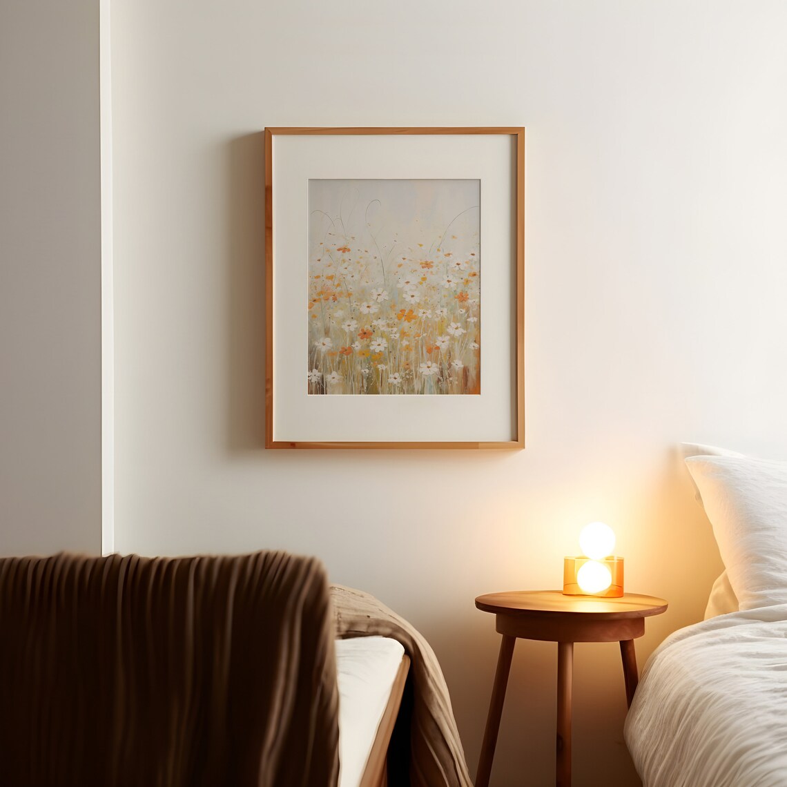Ethereal White and Orange Wildflowers on Cream Abstract Field Poster - Image 2