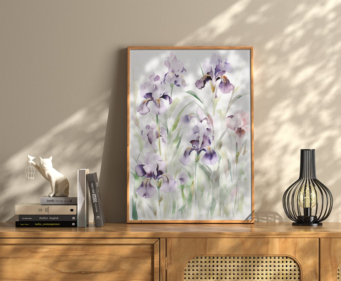 Purple Iris Flowers Watercolor Delicate Botanical Spring Poster - Image 2