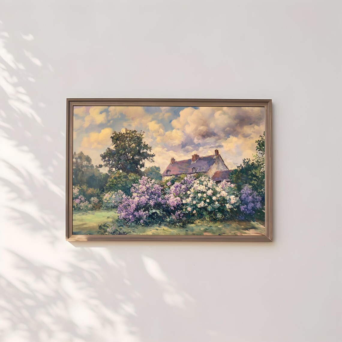 Cottage Garden Lilac Bush Purple White Bloom Vintage Oil Poster - Image 2