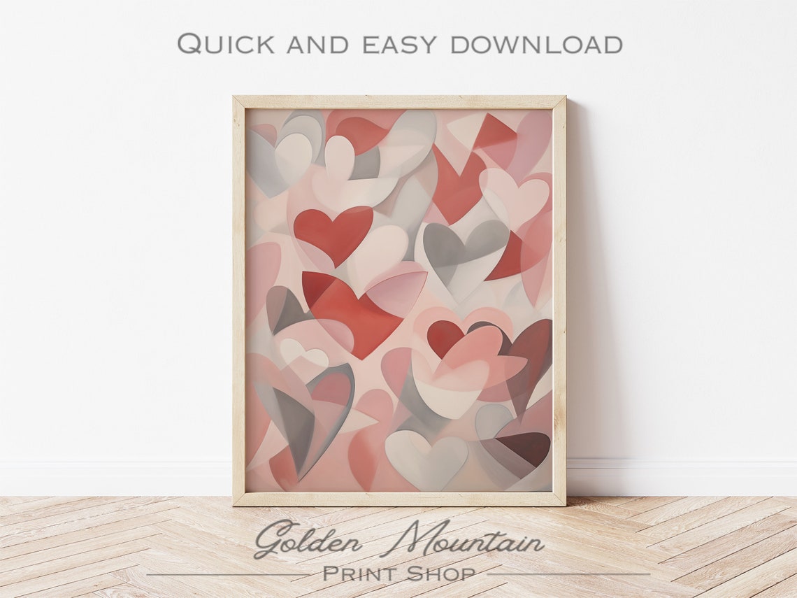 Abstract Overlapping Hearts Red Pink Valentines Day Love Print - Image 3