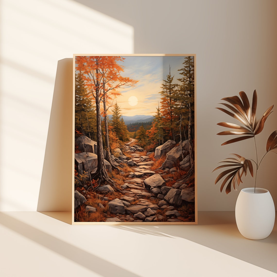 Autumn Forest Sunrise Mountain Trail Fall Foliage Vintage Wall Art - Image 3