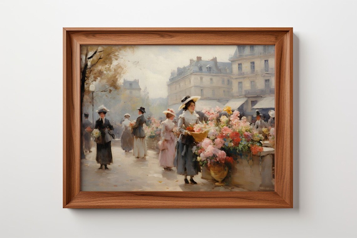 A Bouquet Of Paris, Flower Markets Morning Antique Print