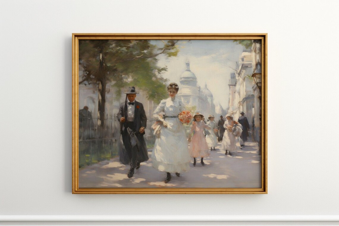 Springtime Stroll In Paris - Antique Art Print