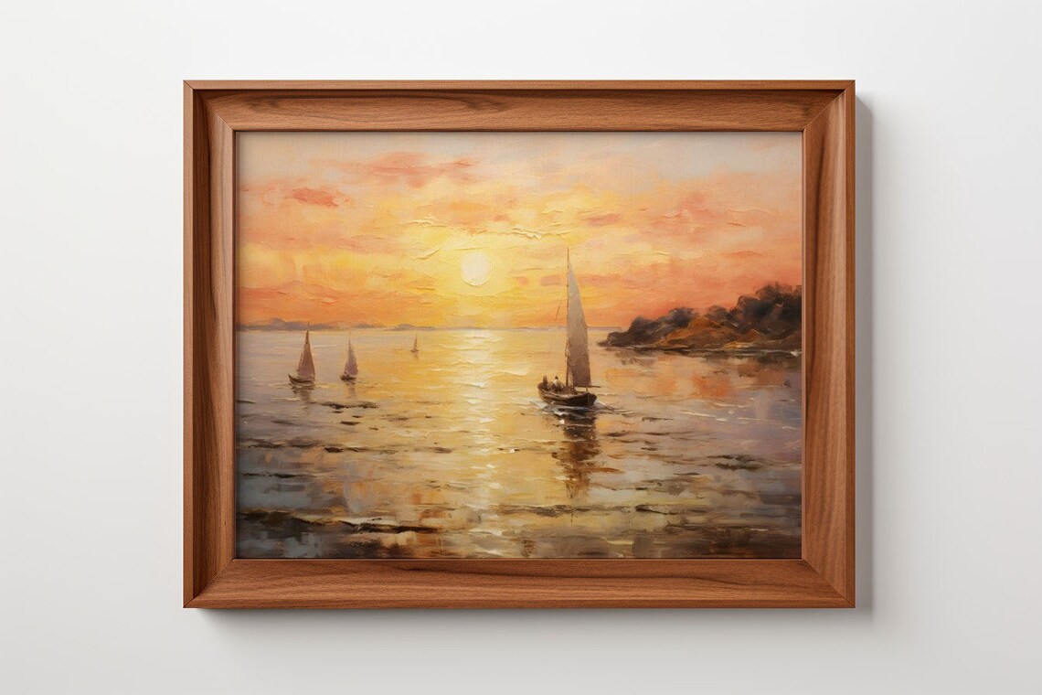 Sailing Into The Sunset Reflections On Water Antique Print - Image 4