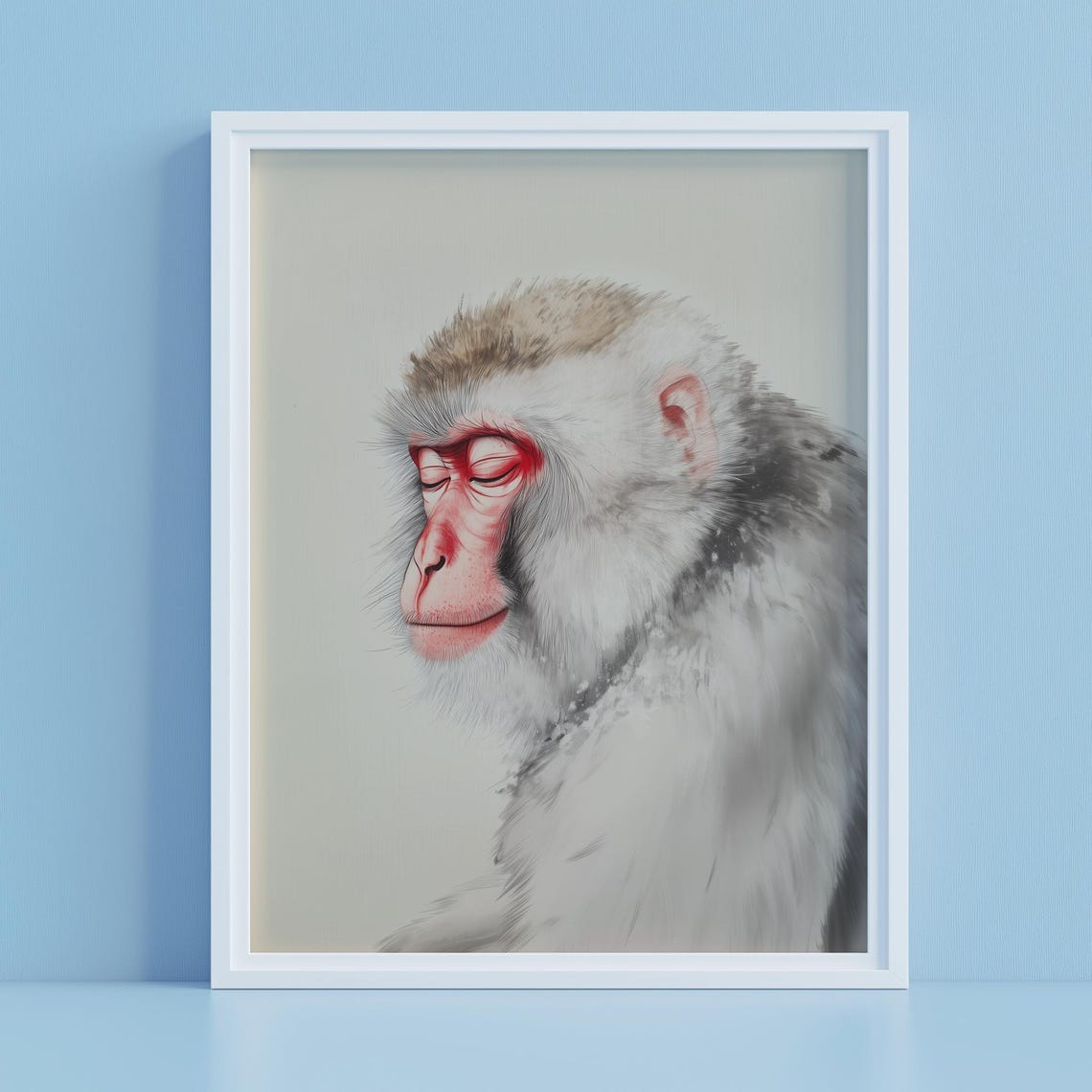 Japanese Macaque Snow Monkey Portrait Minimal Animal Art Poster - Image 4