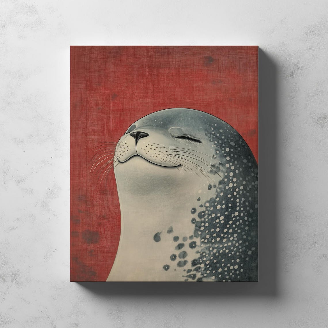 Serene Spotted Seal Portrait Red Minimal Marine Animal Art Poster - Image 2