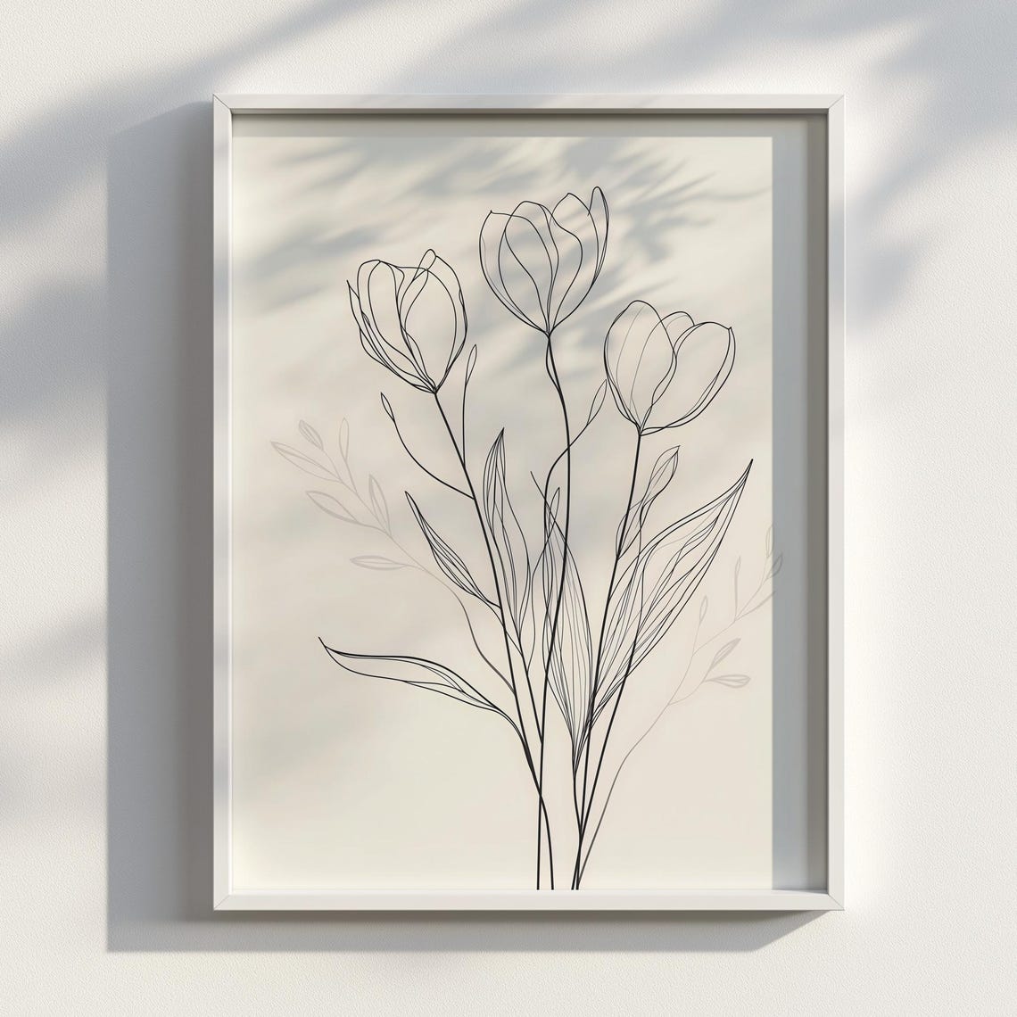 Minimal Tulip Line Art Elegant Black Ink Floral Drawing Poster