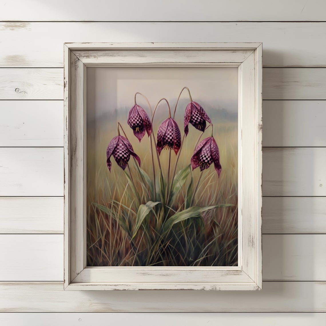 Fritillaria Flowers Misty Meadow Checkered Lily Botanical Print