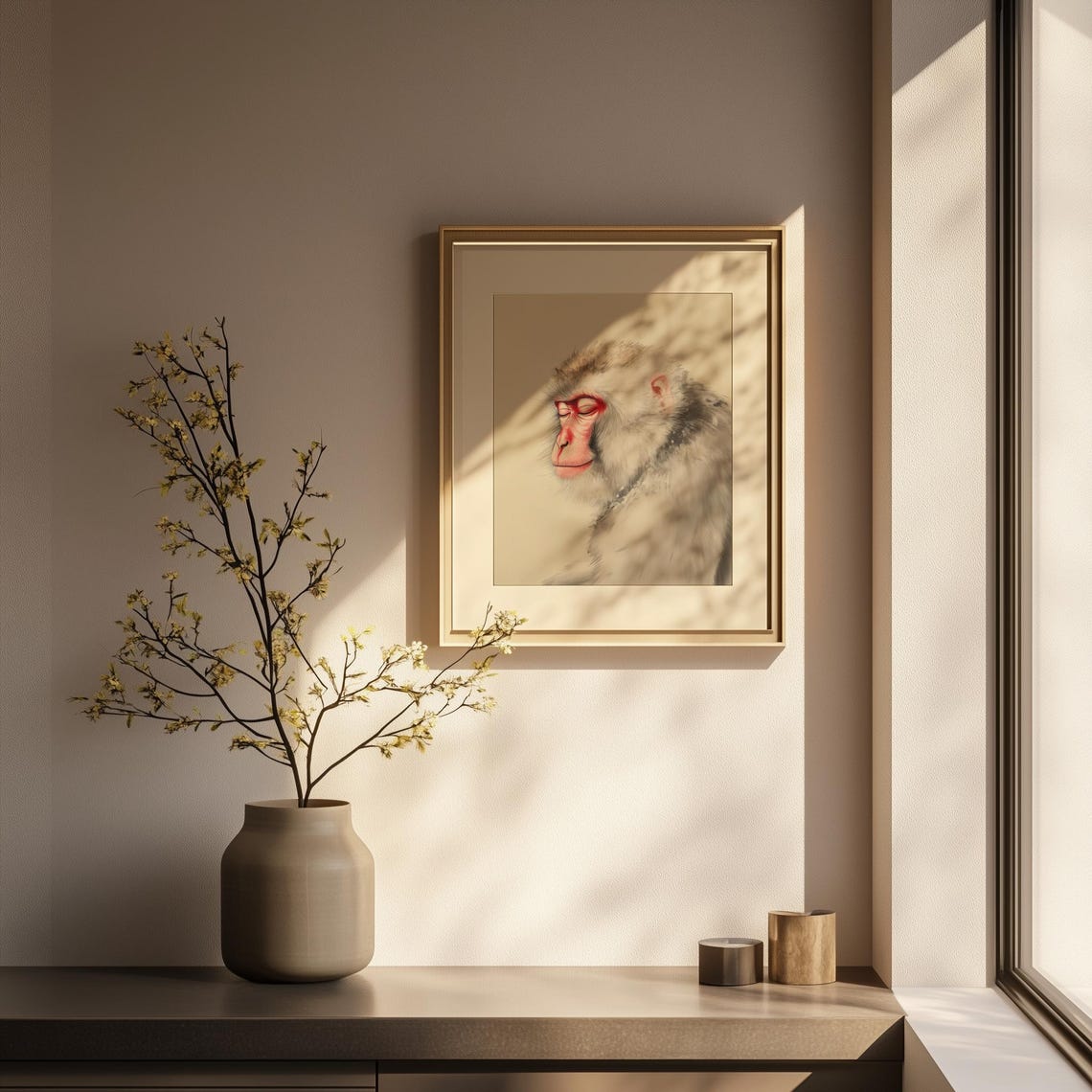 Japanese Macaque Snow Monkey Portrait Minimal Animal Art Poster - Image 3