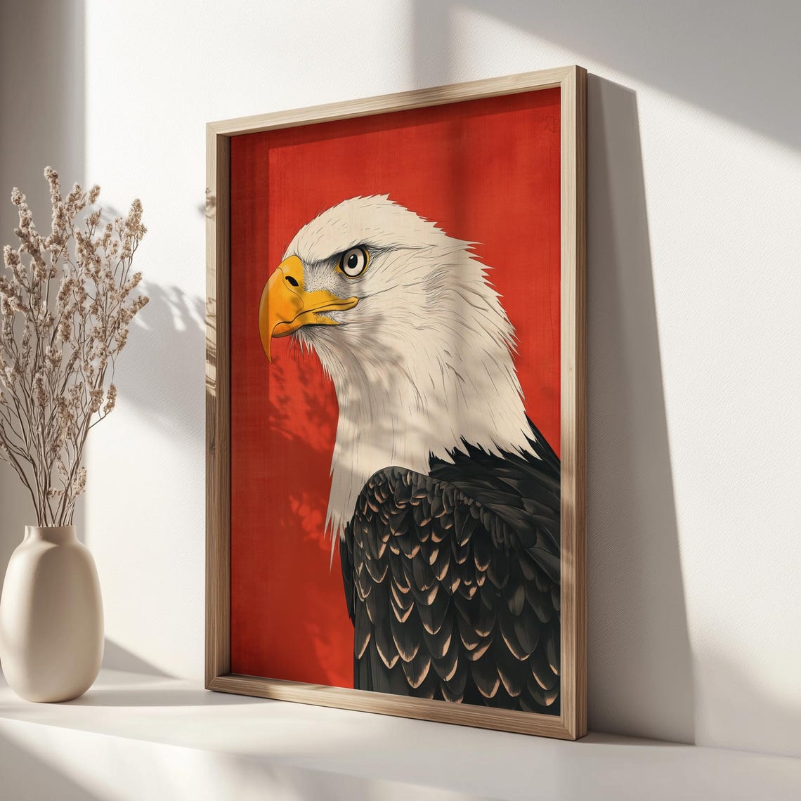 Bald Eagle Portrait Red Background Japanese Ukiyoe Art Poster - Image 2
